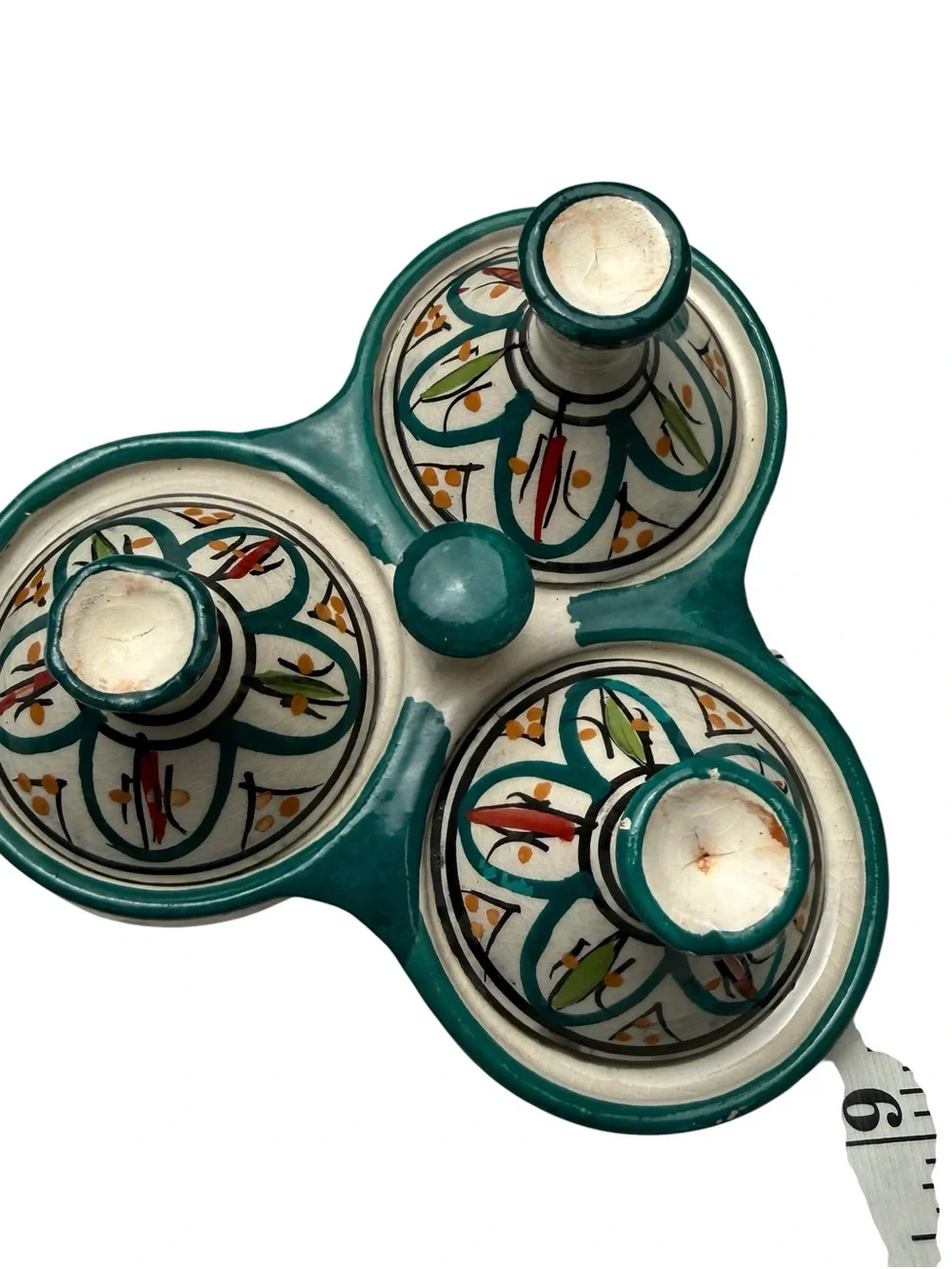 Triple Spice Holder Tagine Spice Garlic Salt Pepper Cumin Sauces Moroccan Chutne